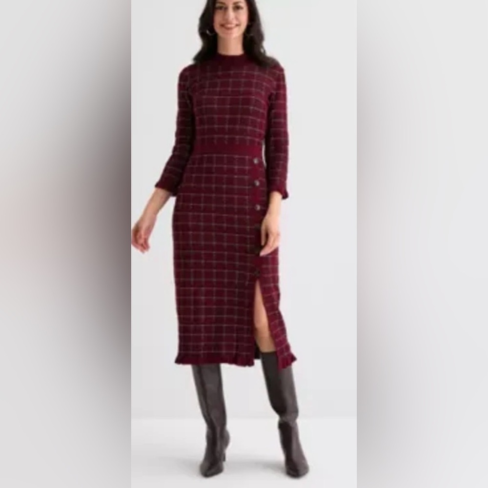 Studio One New York Offfice Academia Plaid Retro Sweater Dress Sz Small